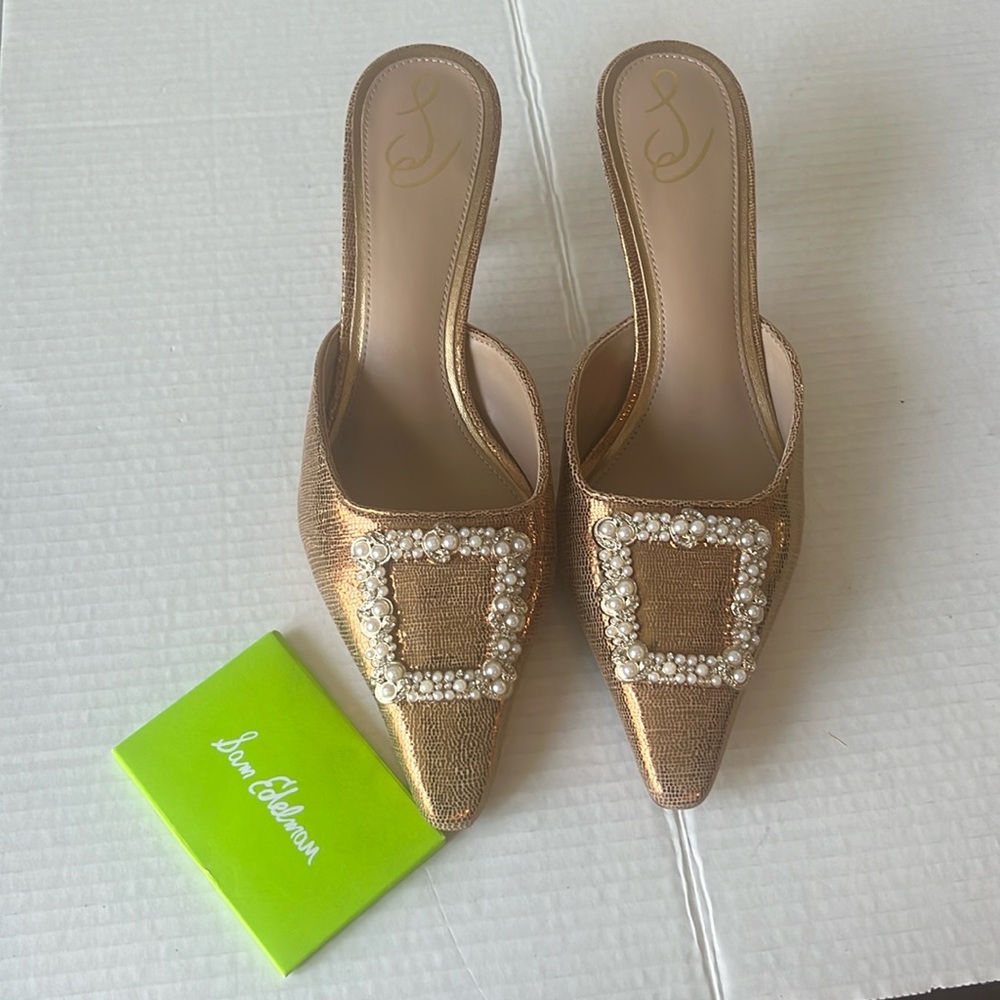 Sam Edelman Brit Luster Metallic Kitten Heel Mule Metallic Women’s Shoes, sz 9.5